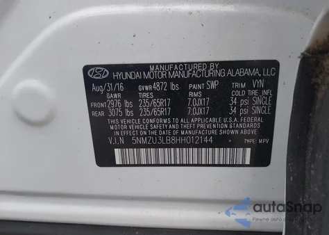 2017 Hyundai Santa Fe Sport 2.4L from USA, damaged, VIN 5NMZU3LB8HH012144